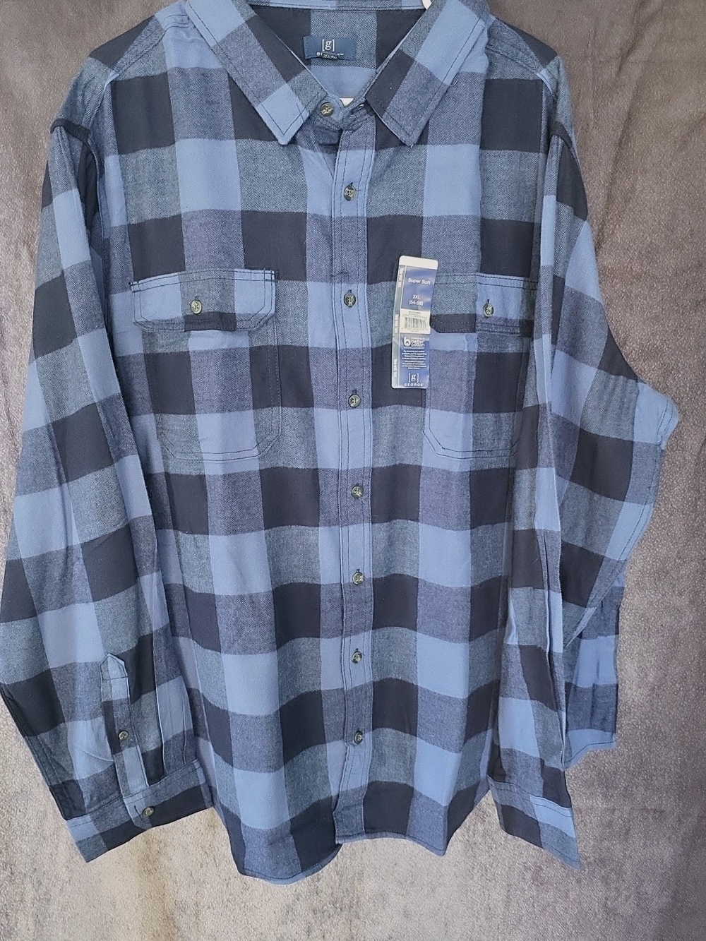 George Blue and Black Plaid Button-Down Shirt